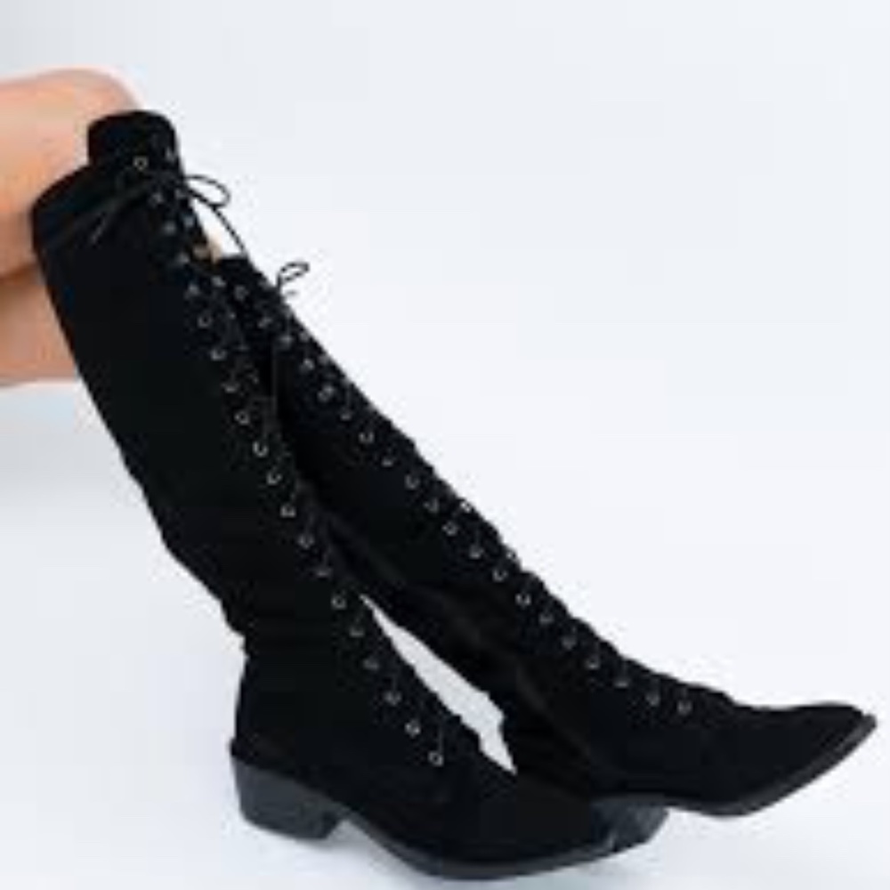 Princess Polly Suede Bordeaux Knee High Boots - Picture 14 of 14
